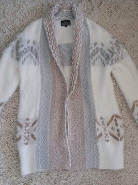 Angie Womens Small Fuzzy Cardigan Sweater Aztec Boho Open Front Cozy Western